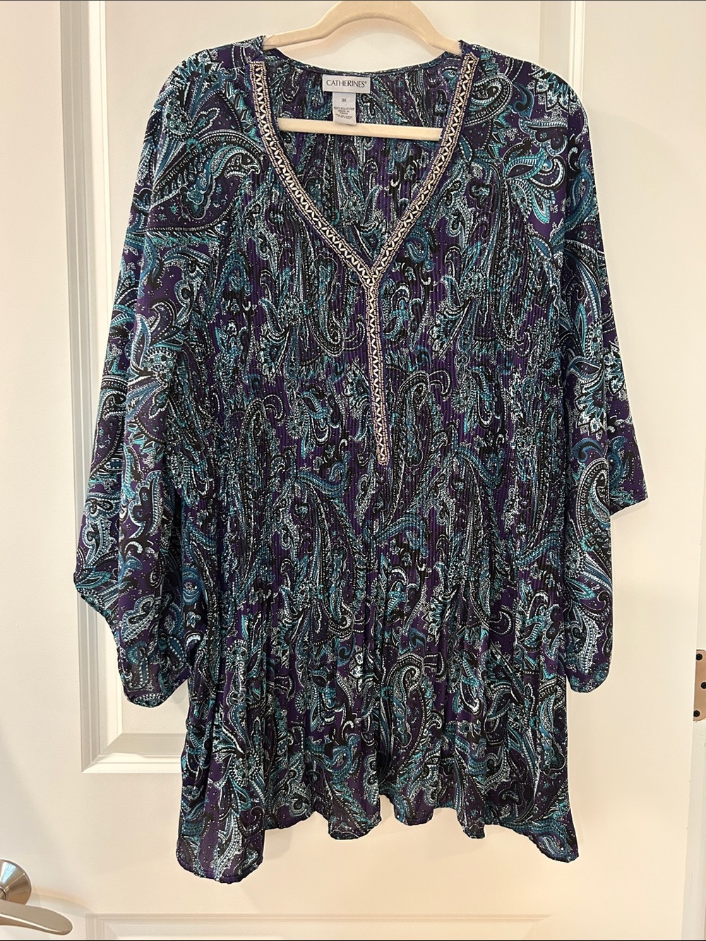 Catherines Teal & Purple Paisley V-Neck Tunic Top